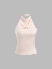 Sweetra Elegant Tied Bandage Halter Backless Crop Top