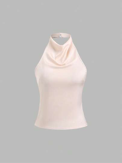 Sweetra Top corto elegante con escote halter y espalda descubierta con detalles de vendaje