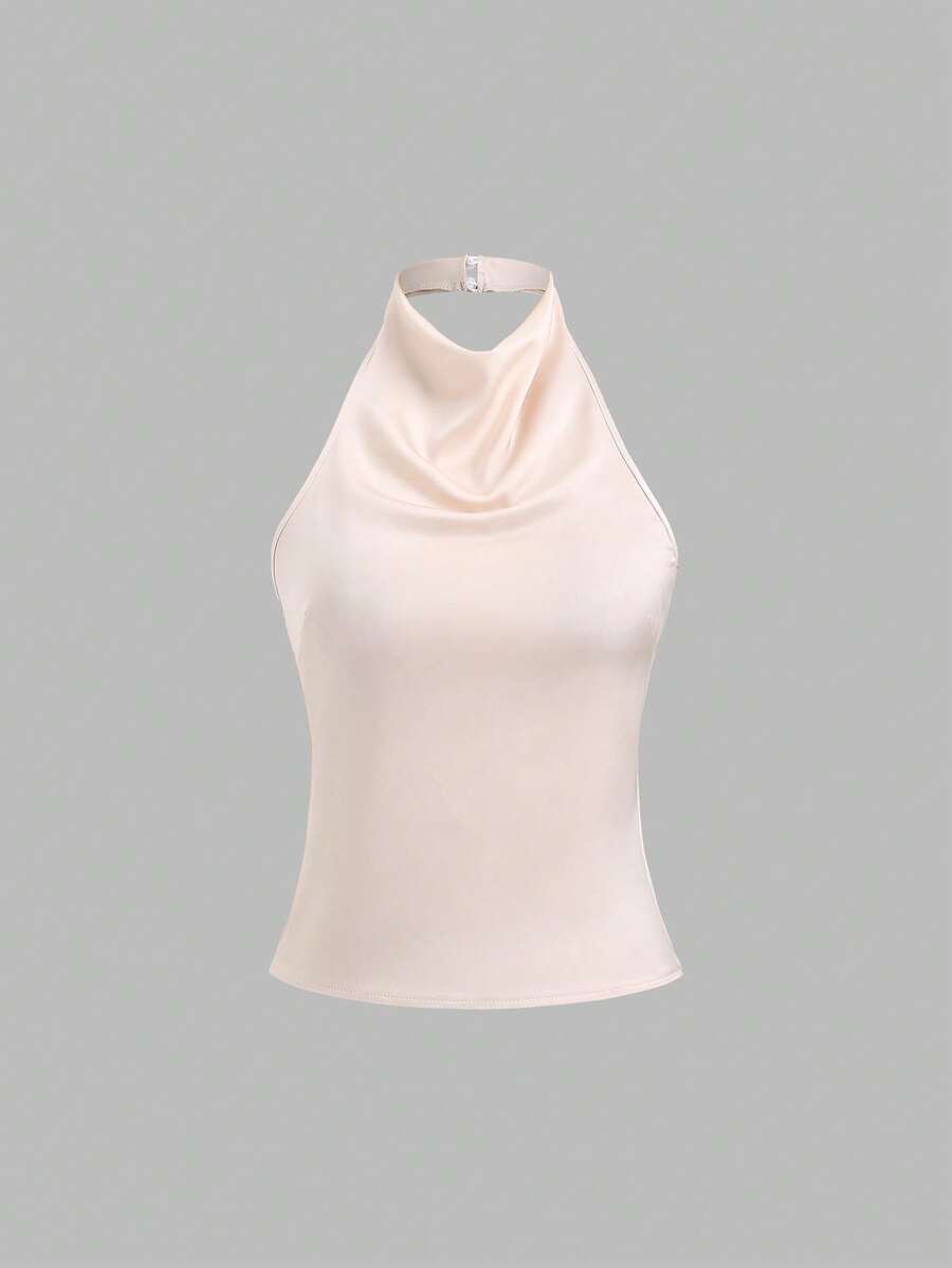 Sweetra Elegant Tied Bandage Halter Backless Crop Top