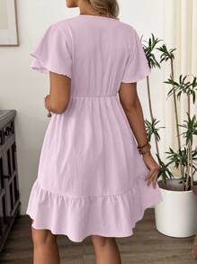 SHEIN Maternity Deep V-Neck Casual Midi Dress With Short Sleeves, Summer