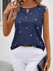 SHEIN Clasi Blusa rosada sin mangas con estampado de corazones, look lindo para bodas de verano