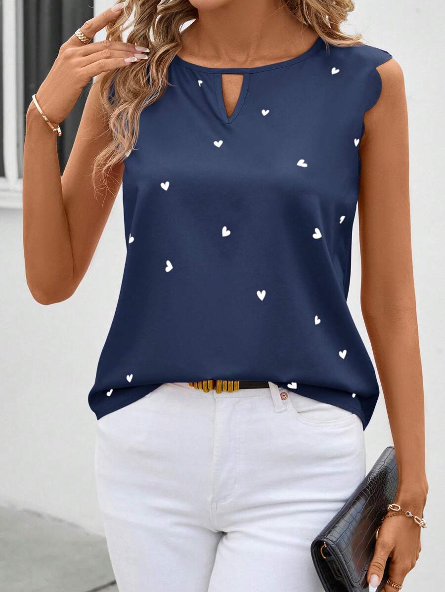 SHEIN Clasi Blusa rosada sin mangas con estampado de corazones, look lindo para bodas de verano