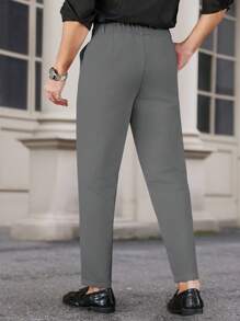 Manfinity Bizformal Naples Men's White Adjustable Waist Straight Leg Slim Fit Dress Pants - Dark Grey - View 2