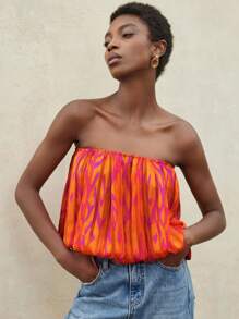 Aveloria Modichic Women Vacation Beach Style Oil Painting Print Chiffon Halter Cropped Top, Spring/Summer