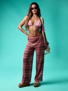 MISSGUIDED Retro Boho Stripe Palazzo Wide Leg Pants Festival Beach Resort Wear Hippie Vacation Drawstring Trousers - Multicolor - View 4