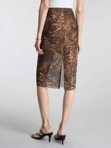 Ontre 女士弹性腰部豹纹和斑马纹半身裙，时尚日常穿着、通勤装、办公室女士装，春秋季 - 彩色 - 查看 5