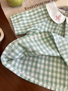 SHEIN Vintaside Kids 2件套女婴新生儿优雅公主风彼得潘领上衣+短裤套装，春夏款 - 綠色 - 查看 7