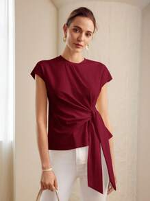 MOTF PREMIUM TWIST SHORT SLEEVE T-SHIRT - Burgundy - View 5