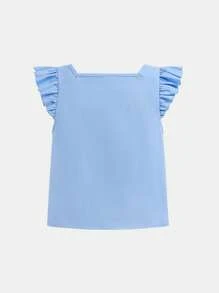 SHEIN Girlism Tween Girls' Casual Vacation Fashionable Cap Sleeve Square Neck Front Bow Decorated Blouse