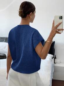 Siren Gaze Women Short Sleeve Knit Top, Solid Color, Casual & Fashionable, Suitable For Spring And Autumn Summer