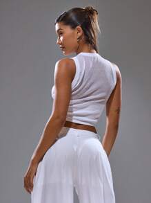 MUSERA Knitted Vest Sheer Knit Paneled Top Spring, Summer, Streetwear, Y2k, Cool Girl, City Muse - White - View 4
