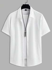 Manfinity RelaxMax Camisa de manga corta de unicolor casual para hombre, de verano - Beis - Ver 1