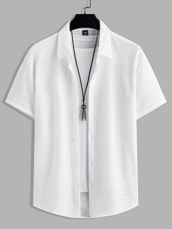 Manfinity RelaxMax Men's Casual Solid Color Short Sleeve Shirt, Summer