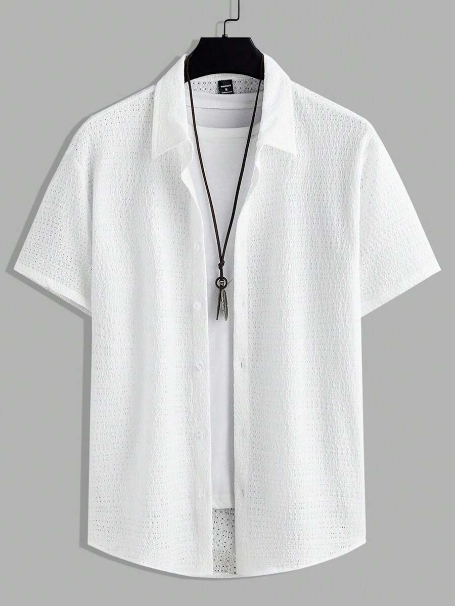 Manfinity RelaxMax Camisa de manga corta de unicolor casual para hombre, de verano - Beis - Ver 1