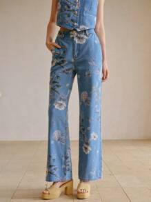 MOTF PREMIUM Jeans de pierna recta con estampado floral