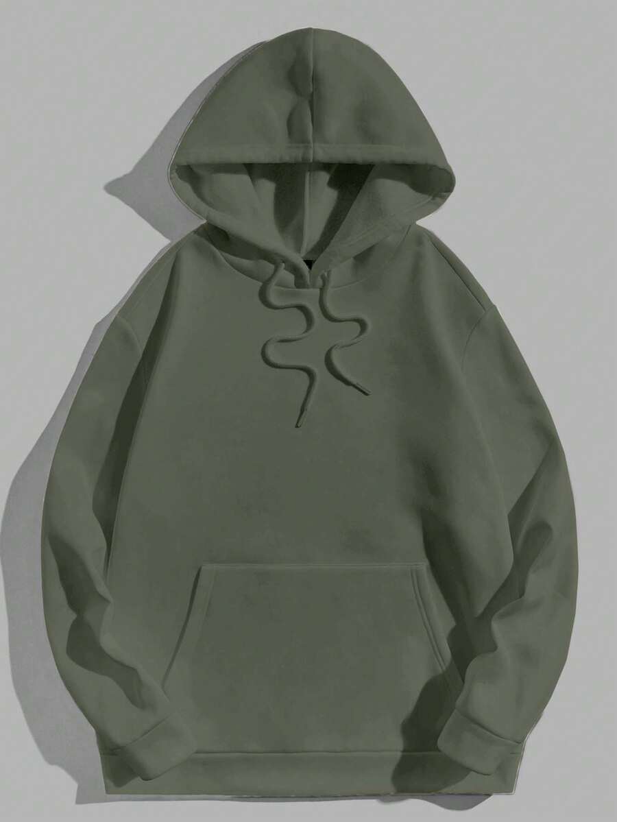EURMUSE 100%Cotton Men's Hooded Sweatshirt With Pocket And Drawstring - Army Green - View 1