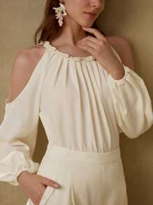 MOTF PREMIUM 亚麻褶饰镂空衬衫