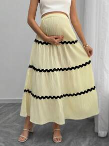 SHEIN Falda de maternidad a la rodilla con patrón de onda y bloques de color de moda - Amarillo - Ver 1