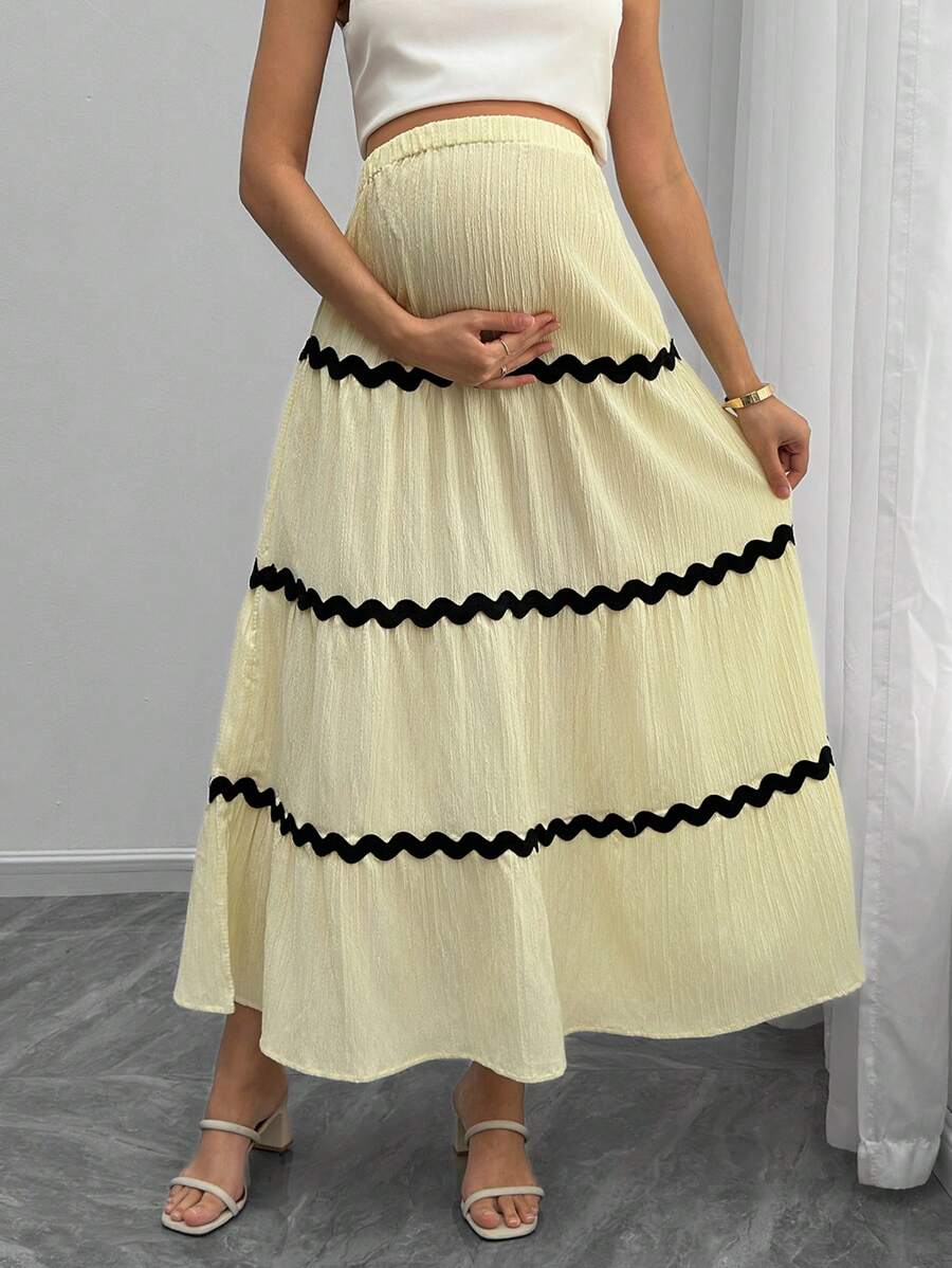 SHEIN Falda de maternidad a la rodilla con patrón de onda y bloques de color de moda - Amarillo - Ver 1