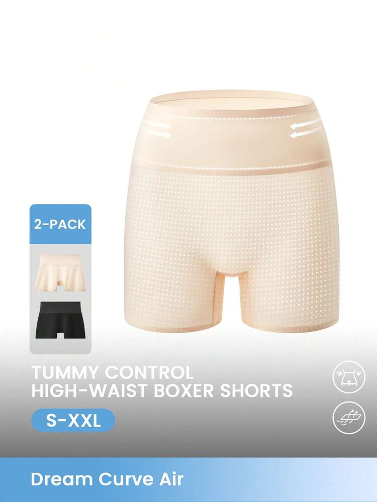 2er-Pack Boyshorts mit hoher Taille und Bauchkontrolle, luftige Frauen Boxershorts Unterwäsche