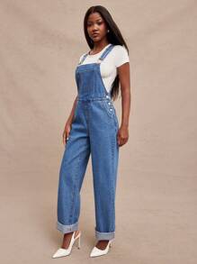 SHEIN Unity Peto holgado de talle alto, estilo casual y vintage, ropa de calle informal para el verano para mujer - Lavado ligero - Ver 6