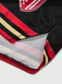Manfinity Homme 1pc Men's Black Summer Gym Basketball Shorts,Streetwear Graphic Sports Logo Shorts With Burgundy Waistband And White Stripe Trim - Black - View 6