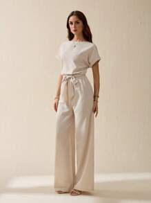 SHEIN Tall Women's Summer Casual Solid Color Short Sleeve Jumpsuit