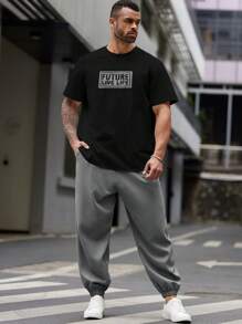 EASEVO Conjunto de 2 piezas de talla grande para hombre: camiseta de manga corta casual y pantalón de chándal de verano