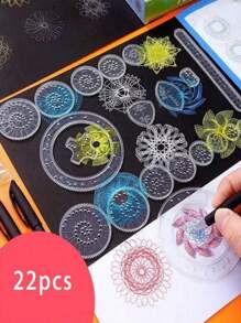 22pcs Educational Drawing Drawing Template Ruler Educational Toy Set - Interlocking Gears And Wheels Drawing Accessories With Ruler - Develops Fine Motor Skills And Creativity