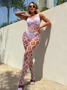 SHEIN 1 pieza Mono sexy de malla para mujer para festival de música - Púrpura malva - Ver 1
