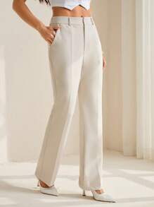 SHEIN Tall 女式纯色口袋直筒商务休闲裤