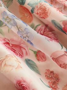 SHEIN MOD 大码女式杏色欧根纱印花蝴蝶结连衣裙、舞会连衣裙、派对女士连衣裙、跨年晚礼服、新年、情人节 - 杏色 - 查看 4