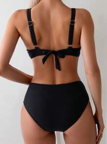 Swim Lushoire Contrast Color Bikini Swimwear For Summer Beach Vacation - Purple - View 2