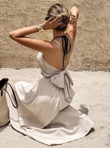 SHEIN Frenchy Women's Backless V-Neck Maxi Beach Dress Party Chic Summer