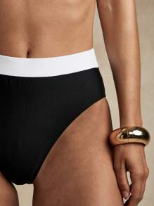 AiiRZ High Waisted Contrast Bikini Bottom - Black - View 6