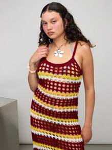 COUREZ Sheer Dye Knitted Cami Dress /Winter Clothes For Women Winter Dresses /Street Casual/Y2K Sexy