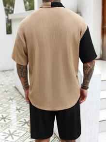 Manfinity Homme 男士夏季拼色短袖口袋衬衫和短裤休闲两件套 - 彩色 - 查看 2