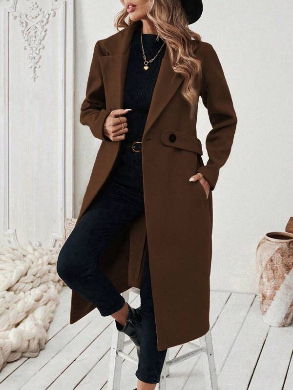 Calvaya Halloween Women's Notched Collar Camel Wool Blend Coat With Belt Long Coat Fall Coat
