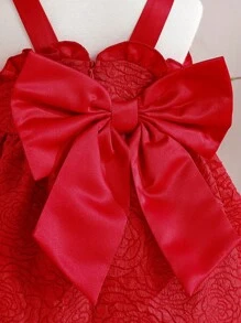 Elladie kids 女婴花卉印花无袖A字裙，大蝴蝶结设计，优雅俏皮。缎面面料，花卉印花更添活力。经典A字廓形，大号3D蝴蝶结。适合户外活动，舒适休闲，尤其适合花童或生日派对、节日等特殊场合。 - 紅色 - 查看 4