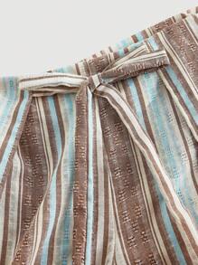 SHEIN MOD Quần vải lanh sọc màu lạc đà cho nữ, quần dài đi nghỉ theo phong cách Bohemian - Lạc đà - Xem 3
