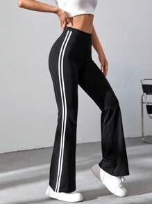 SHEIN EZwear Spring Black Striped Tape Flare Leg Pants