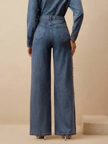 Anewsta Quần jeans nữ ống đứng màu xanh rách đính kim cương lấp lánh thời trang mới, thích hợp cho tiệc Valentine. - Màu xanh lam - Xem 2