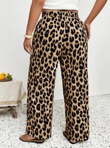 SHEIN Frenchy Quần dài mùa hè rộng rãi, thoải mái, cạp chun co giãn họa tiết da báo cỡ lớn - Nhiều màu - Xem 2