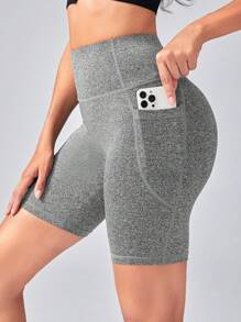 Easithlete 女式高腰纯色修身运动短裤，夏季健身短裤