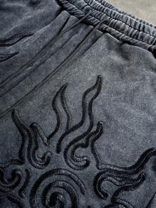 PAVTROS Manfinity Streetrush 男士纯色抽绳腰袋夏季休闲短裤，适合返校季、Emo 风格和 2000 年代风格 - 黑色 - 查看 4