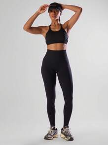 Musera Sport Solid High Waist Sports Leggings,Active Comfy Workout Gym Running Run Club,Padel, Tennis, Pickleball Gym Fitness - Black - View 5