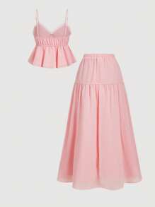 SHEIN MOD Bộ đồ hai mảnh vải chiffon màu hồng dành cho nữ mặc hàng ngày, Bộ đồ 2 món dành cho nữ, Bộ đồ mùa hè, Phong cách Boho, Kỳ nghỉ, Bãi biển, Bộ đồ hai mảnh đi nghỉ mát thư giãn, Trang phục ăn trưa cho nữ, Fairycore, Thanh lịch - Hồng - Xem 3