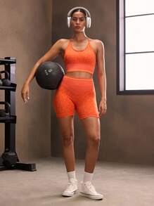 Powerista Áo ngực thể thao tập luyện hàng ngày họa tiết da báo dành cho nữ, Áo tập luyện - Màu Cam san hô - Xem 7