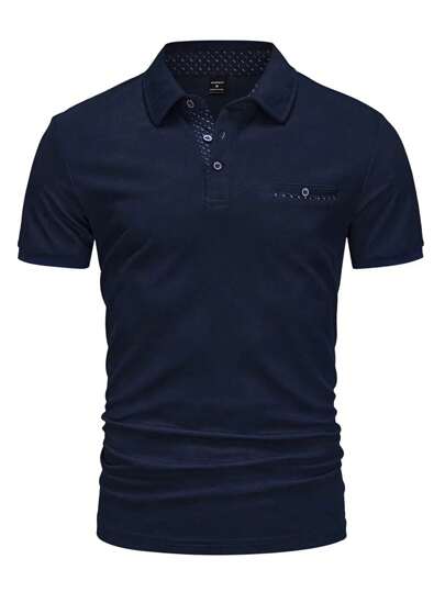 Manfinity Mode Men's Casual Solid Color Button-Up Short Sleeve Polo Formal Shirt