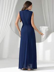 Coutiva Vestido de gala de noche de alta gama con decoración de lentejuelas brillantes y perlas falsas, elegante estilo de dama de lujo